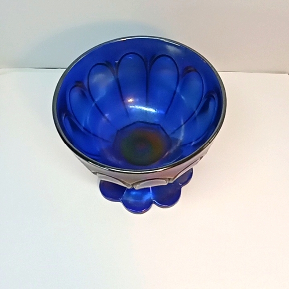 ☀️ Vintage Northwood cobalt blue carnival glass pedestal bowl. - Picture 4 of 9